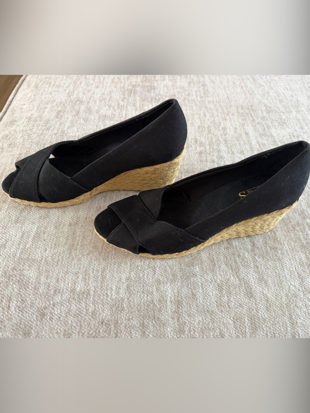 Chaps Black Espadrille Wedge Peep-Toe Slip-Ons